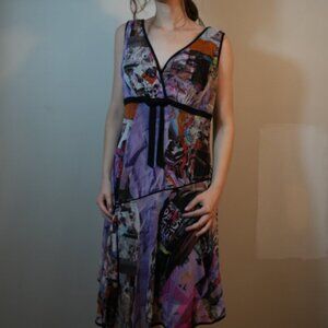 Simon Chang Whimsigoth Art-Deco Unique Abstract Short-Sleeve Dress - Size XL